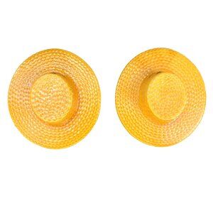 Pair of Vintage MCM Yellow Ceramic Straw Hat Wall Pockets Vases